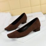 BIGTREE 8291 European and American style temperament square head shallow mouth simple plain surface suede pedicure women's shoes thick heel low heel professional OL single shoes - Image 6