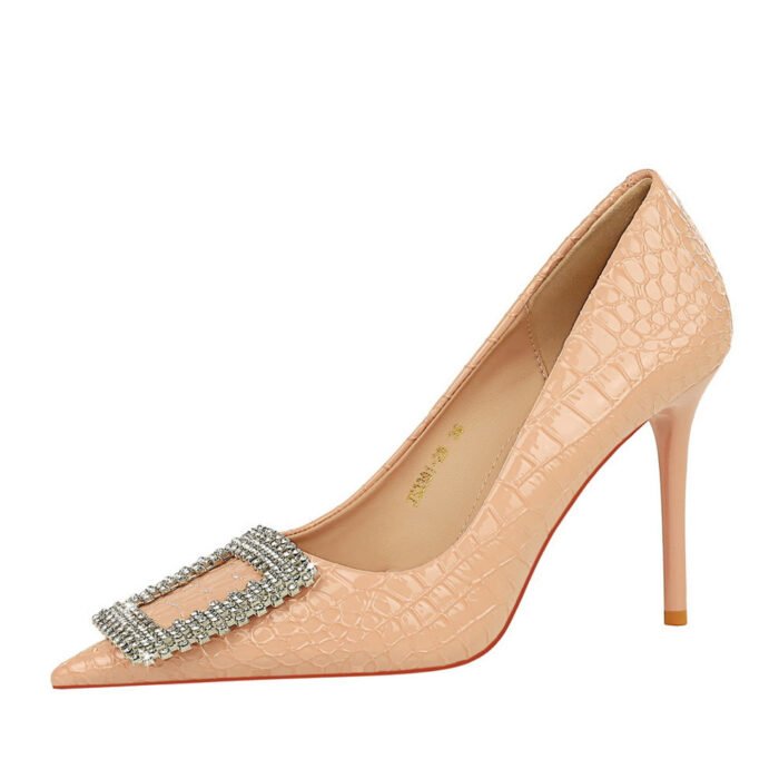 BIGTREE SHOES 3391-k63 European and American Style Patent Leather Pumps Stiletto Heel Pointed Low-Cut Rhinestone Metal Decorative Super High Heel High Heel Pumps - Image 5