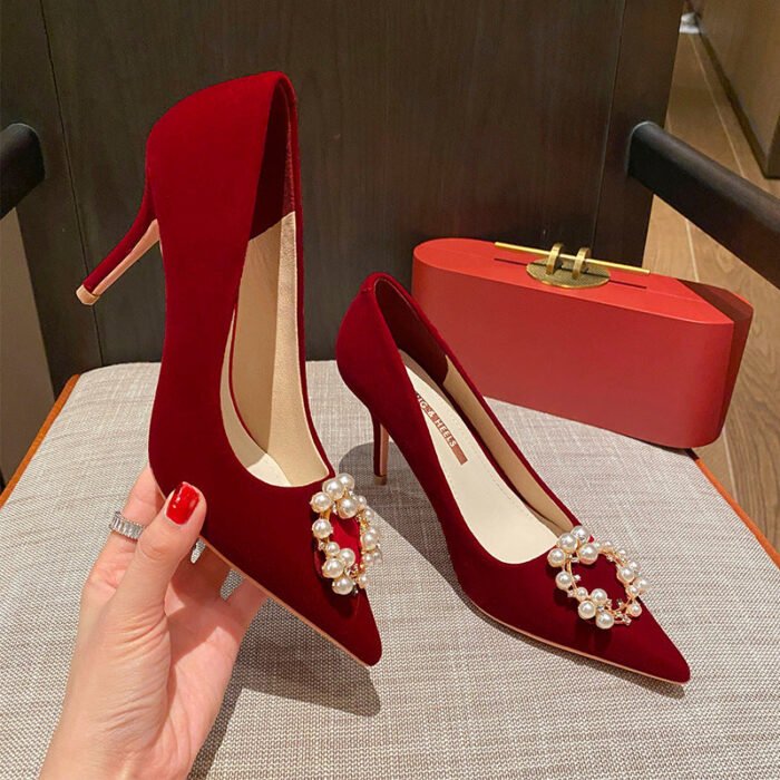 Runnig heels Runnig heels 878-23 Wedding Shoes Wedding Dress Red High Heels Women New Single Layer Shoes - Image 13