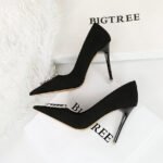 BIGTREE SHOES 9511-K73 Banquet High Heels Stiletto Heel European and American Style Women's Shoes Suede Shallow Mouth Pointed-Toe Metal Rhinestone Buckle Pumps Women - Image 3