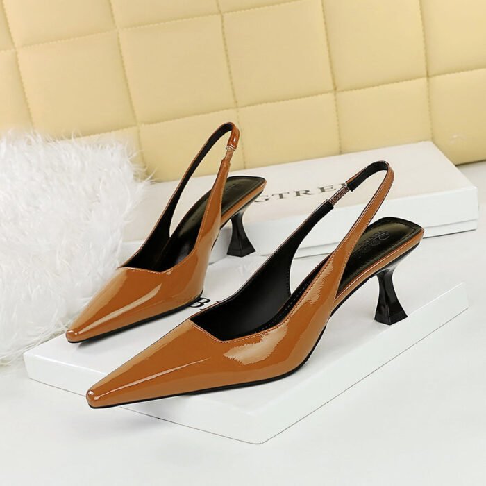BIGTREE SHOES 2a02 European and American Style Retro Simple Women's Shoes Wine Cup Heel High Heel Low-Cut Square Toe Hollow Back Strap Back Open Shoes - Image 1