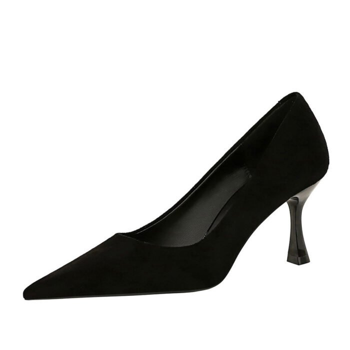 Bigtree Shoes 3767-A1 European and American Style Fashion Simple and Thin High Heels Wine Cup Heel High Heel Low-Cut Pointed Toe Suede Women's Shoes - Image 5