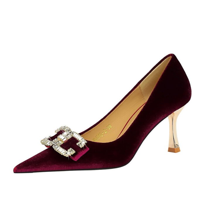 BIG TREE SHOES 1818-K78 Banquet Entry Lux Elegant Women's Shoes High Heels Xishi Suede Shallow Mouth Pointed Toe Rhinestone Bow Pumps - Image 5