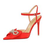 BIGTREE SHOES 86-H28 Summer High Heels Women's Shoes Stiletto Heel Shallow Mouth Pointed Toe Satin Bow Hollow-out Strap High Heel Sandals - Image 5