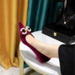 BIGTREE SHOES 237-K79 Korean Style Banquet Women's Shoes Mid Heel Thick Suede Shallow Mouth Pointed-Toe Metal Rhinestone Pearl Buckle Pumps Women - Image 2