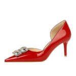 BIGTREE SHOES 638-Ak58 Korean Style Banquet Women's Shoes Stiletto Heel Shallow Mouth Pointed Patent Leather Side Hollow Square Rhinestone Buckle Pumps - Image 5