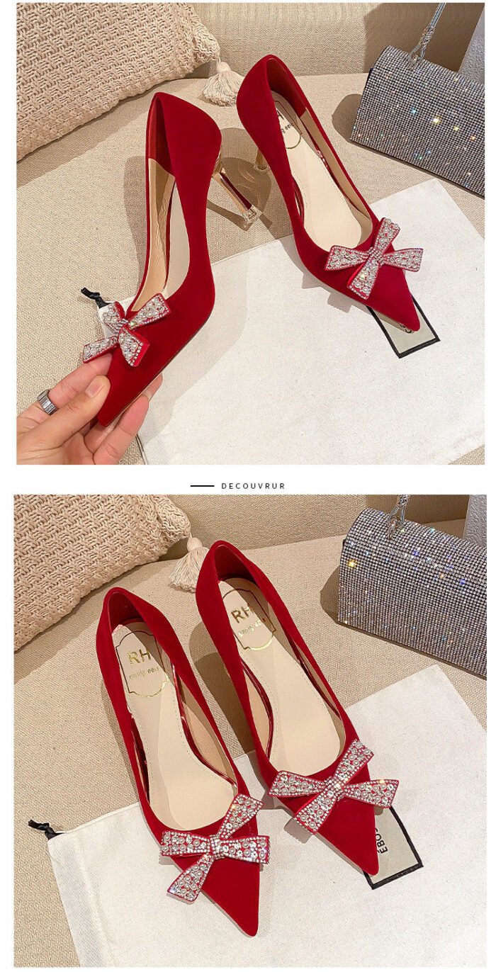 Runnig heels C888-35 Red Wedding Shoes Bridal Shoes Xiuhe Main Wedding Dress Low-Cut Stiletto Heel High Heels - Image 10