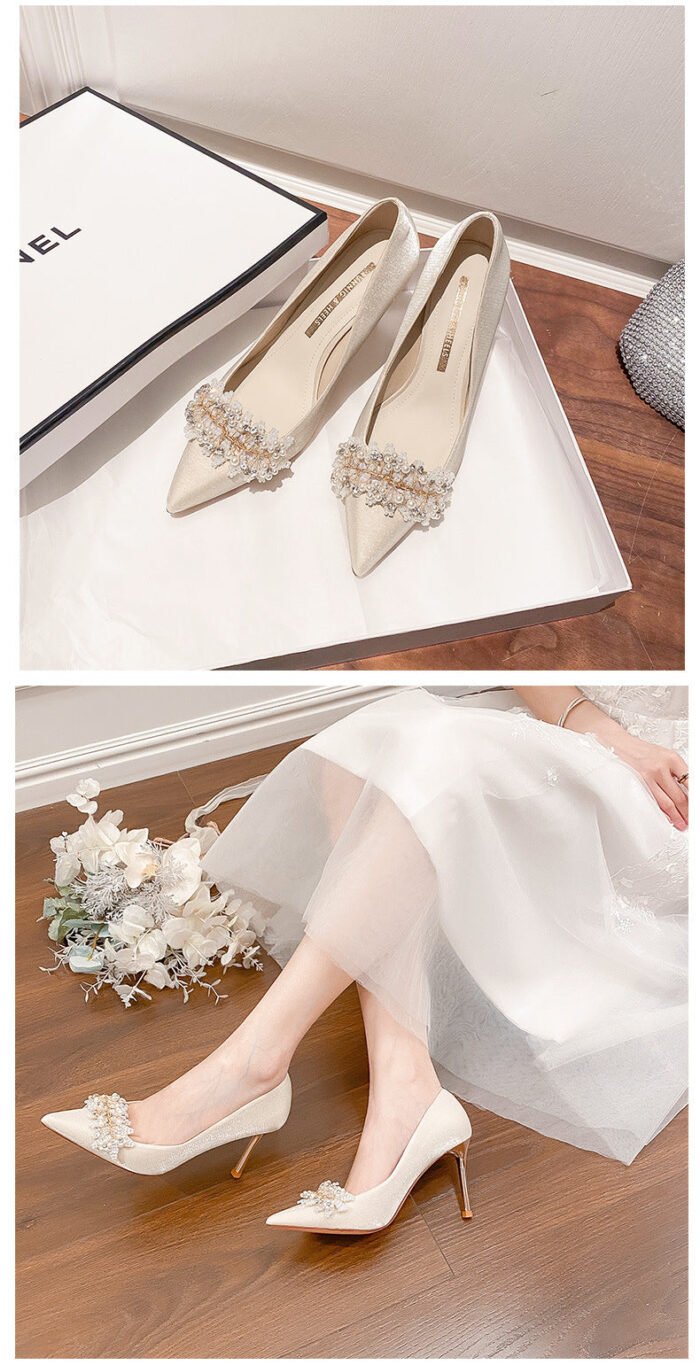 818-7 Pointed High Heels Women's Stiletto Heel Wedding Shoes High-Grade Wedding Shoes - Image 8