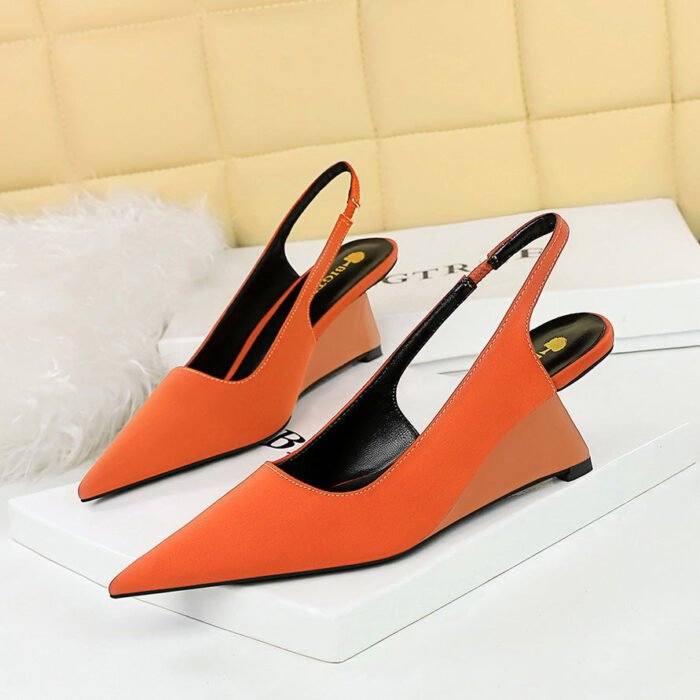BIG TREE SHOES 1097-2 Korean Fashion Simple High Heel Wedge Shallow Mouth Pointed-Toe Hollowed Back Strap Banquet Women's Shoes High Heels - Image 2