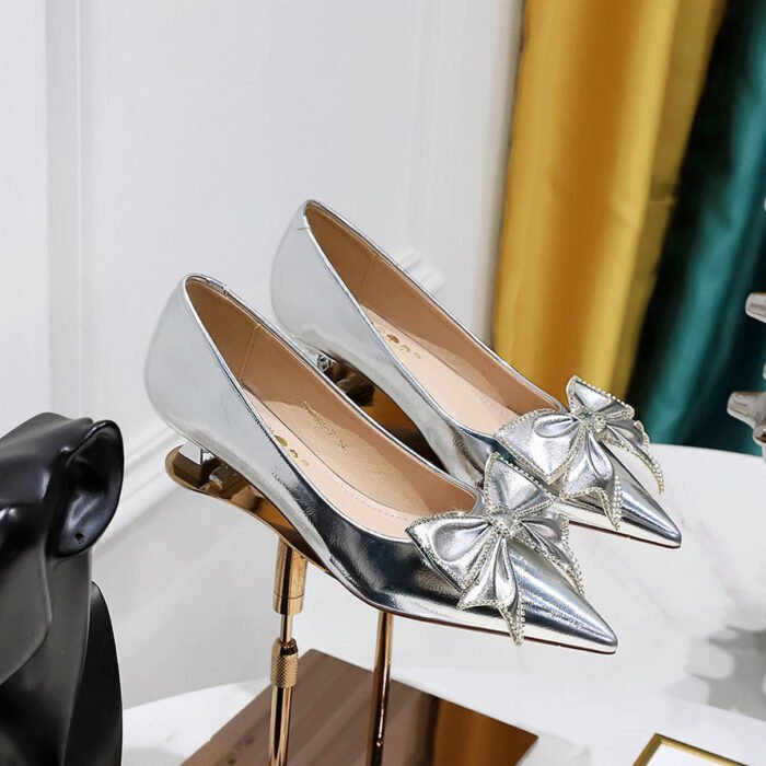 Bigtree shoes 230-h53 Korean style affordable luxury fashion banquet low heel low-cut pointed toe rhinestone bow pumps female banquet women's shoes - Image 1