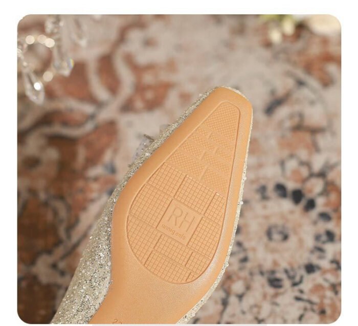 A29-12 Square Toe Low-Cut Pearl Flat Chunky Heel Everyday Joker Low Heel High Grade Bridesmaid Shoes Women - Image 8