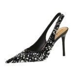 BIGTREE SHOES 869-22 European and American High Heels Stiletto Women's Shoes Shallow Mouth Pointed-Toe Hollowed Back Strap Hollow Back Shoes Sequined Shoes High Heel - Image 5