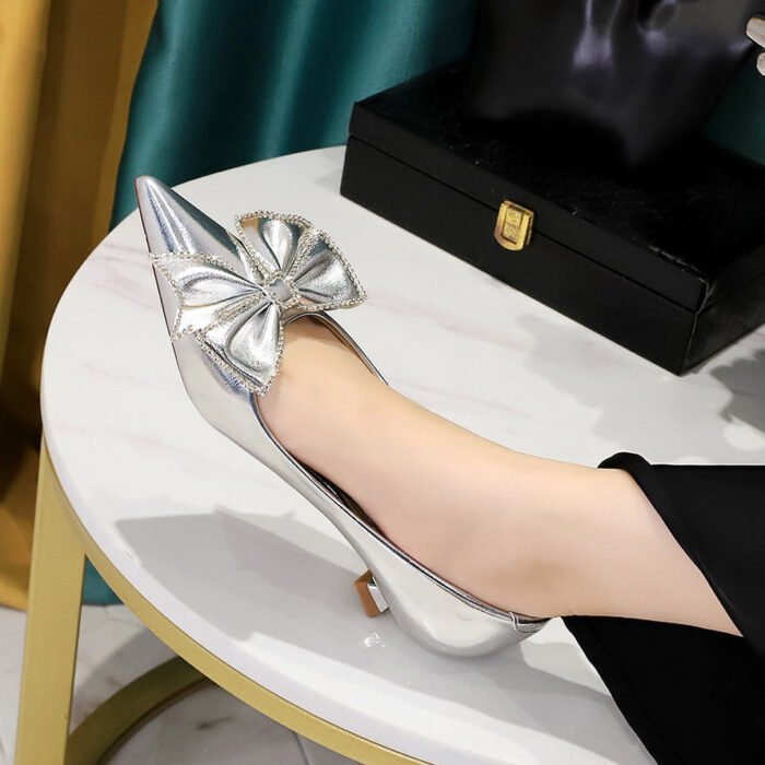 Bigtree shoes 230-h53 Korean style affordable luxury fashion banquet low heel low-cut pointed toe rhinestone bow pumps female banquet women's shoes - Image 3