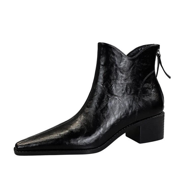 Bigtree Shoes 578-9 European and American Style Retro Hand Grip Pattern Female Boots Thick Heel Mid Heel Pointed-Toe Hollowed Slimming Knight Boots Ankle Boots - Image 5