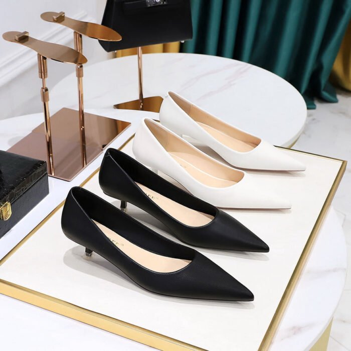 Bigtree Shoes 237-5 European and American All-Matching Simple Commute Women's Shoes Pedicure Slimming Low-Cut Pointed-Toe Stilettos Mid Heel Business Ol Pumps - Image 3
