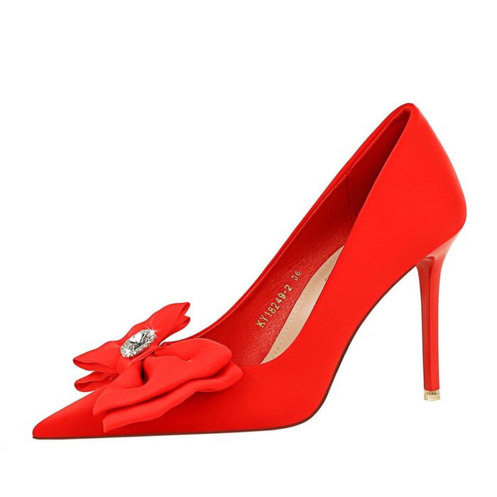 BIGTREE SHOES 18249-h33 Korean Style Fashion Banquet High Heel Stiletto Low Mouth Pointed Toe Rhinestone Bow High Heel Pumps Women - Image 5