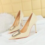 BIGTREE 3265-k8 Korean Style Fashion Banquet High Heel Stiletto Low Mouth Pointed Toe Metal Buckle Rhinestone Buckle High Heel Pumps Women - Image 4
