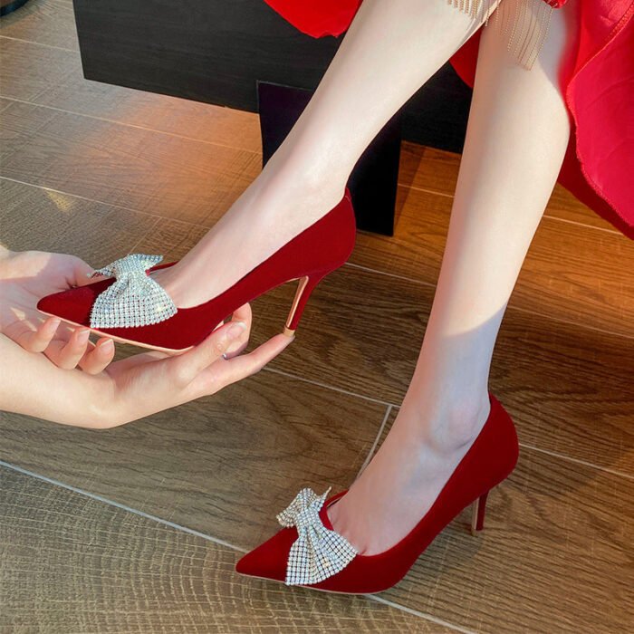 Runnig heels Runnig heels 878-48 Wedding Shoes Bridal Shoes Xiuhe Wedding Dress Two-Way Red High Heels New Single Layer Shoes Large and Small Size - Image 2