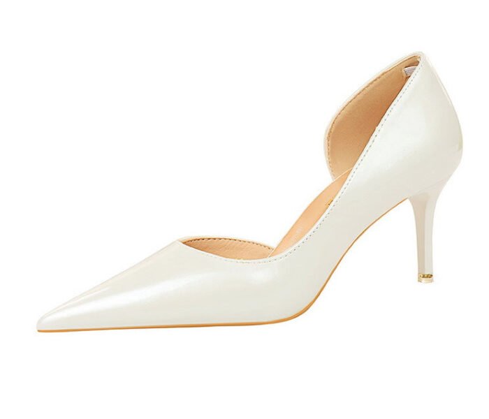 1363-A2 Korean fashion slim banquet fine heel high heel shallow pointed side hollow patent leather women's shoes single shoes high - Image 43