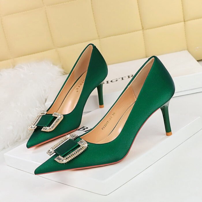 BIGTREE SHOES 3265-ak6 European and American Style Fashion Banquet Women's Shoes Stiletto Heel Shallow Mouth Pointed Toe Rhinestone Buckle Pumps High Heels Women - Image 1