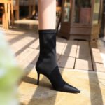 BIG TREE SHOES 315-a1 European and American Style Fashion Simple Stiletto Heel Stretch Lycra Women's Boots Slimming Pointed Ankle Boots - Image 2