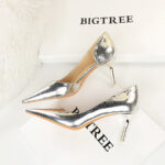 2928-1 European and American style fine-heeled high-heeled shallow pointed side hollow retro metal stone pattern shoes - Image 4