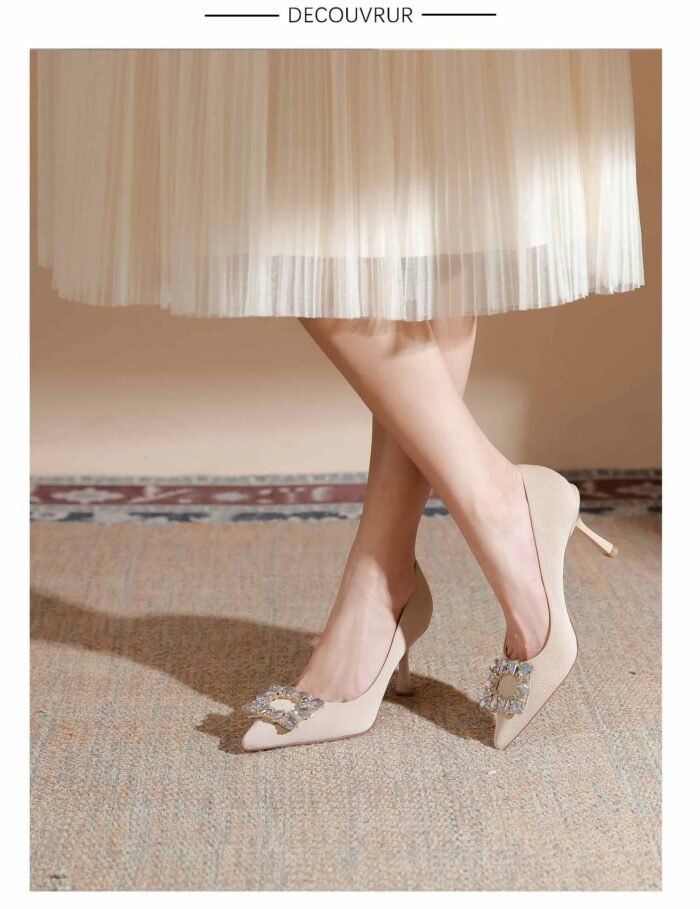 899-101 High Heels Women Houndstooth Pointed Toe Low-Cut Shoes Large and Small Size 32-Size 40 - Image 8