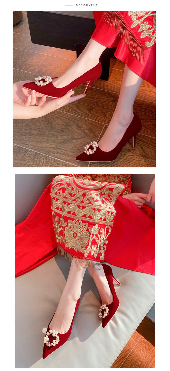 Runnig heels Runnig heels 878-23 Wedding Shoes Wedding Dress Red High Heels Women New Single Layer Shoes - Image 12