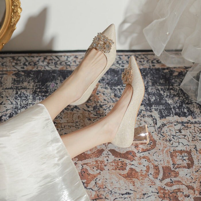 5118-6 Chunky Heel High Heels Women's New Wedding Shoes High-Grade Wedding Women's Shoes - Image 3
