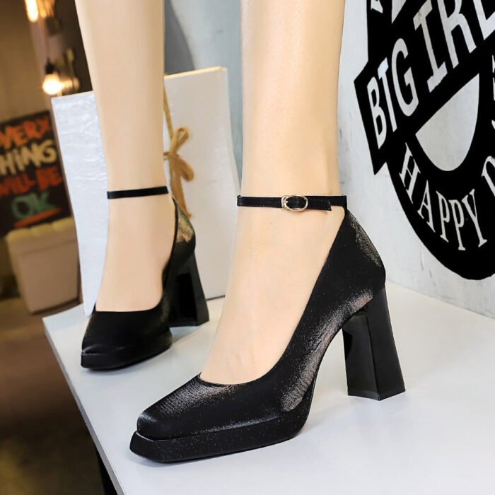 BIGTREE SHOES 9982-k105 European and American Style Banquet High Heels Wedding Shoes Thick Heel Super High Heel Waterproof Platform Satin Ankle-Strap Shoes - Image 3