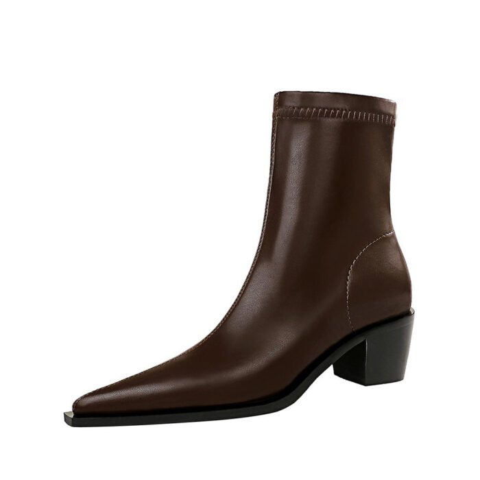 BIGTREE SHOES 009-12 Retro European American Style Fashion Simple Thick Very High Very Pointed Toe Sexy Thin Short Boots Female Boots Knight Boots - Image 5