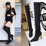 315-A9Over knee boots pointed high heel boots satin elastic boots-Bigtree shoes