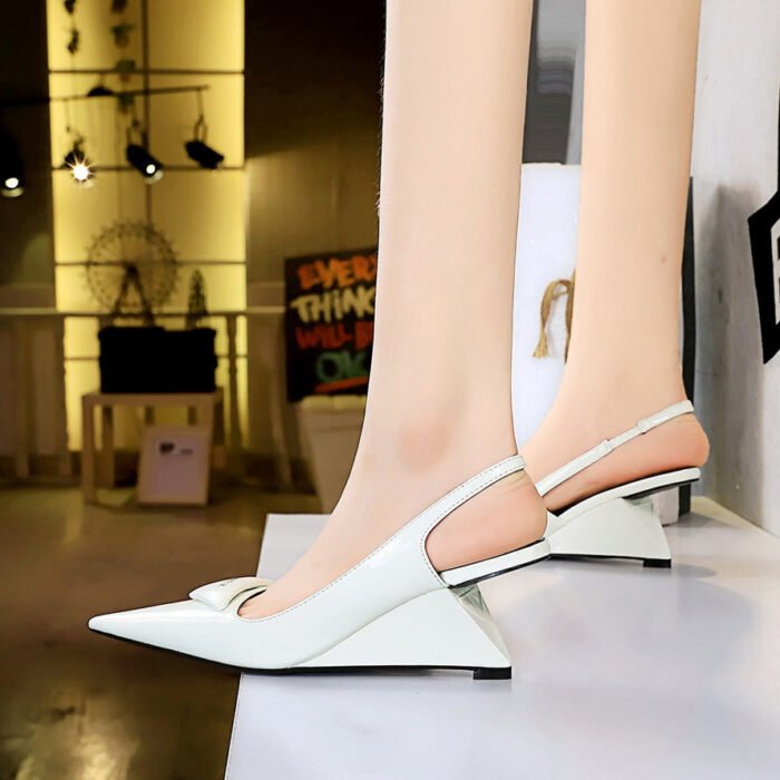 BIG TREE SHOES 1097-k27 Korean Style Fashion Patent Leather Shallow Mouth Pointed-Toe Hollowed Back Strap High Heel Wedge Shoes Women's Shoes High Heels - Image 3