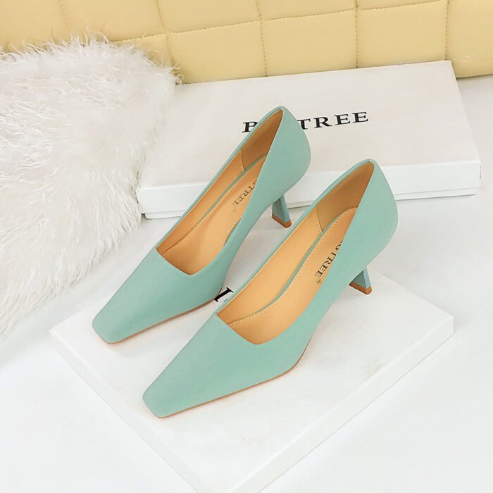 BIG TREE SHOES 6183-2 European and American Style Simple Stiletto Heel Satin Low-Cut Square Toe Women's Shoes Business OL All-Matching High Heels Pumps - Image 4
