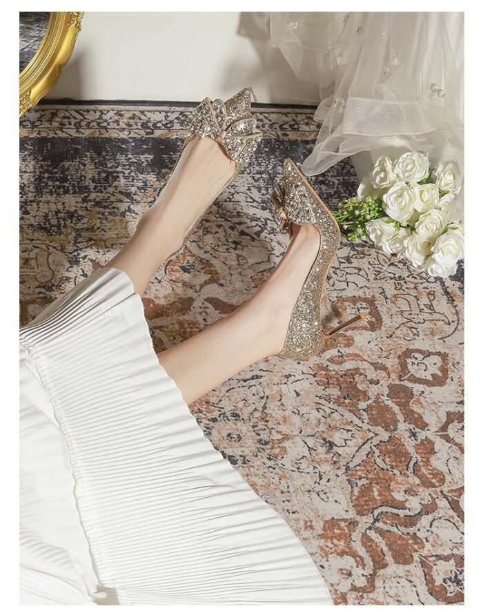 829-145 Pointed High Heel Shoes Women's Stiletto Heel New Wedding Shoes Bridal Shoes Crystal Shoes 32-43 - Image 9