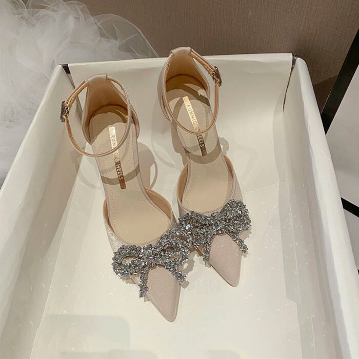 858-11 Pointed High Heels Women's New Buckle Rhinestone Bow Casual High-End Shoes - Image 8