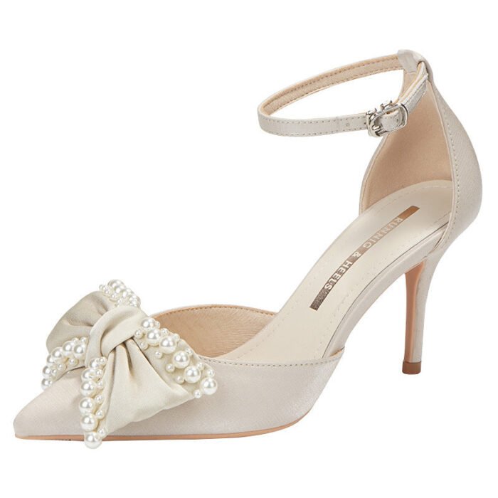 858-61 High Heels Women's New Buckle Pearl Bow Temperament Leisure Pumps - Image 5