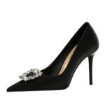 BIGTREE 3265-K2 Korean Style Stylish Women's Shoes Super High Stiletto Heel Shallow Mouth Pointed-Toe Metal Rhinestone Buckle Pumps Women's High Heels - Image 5