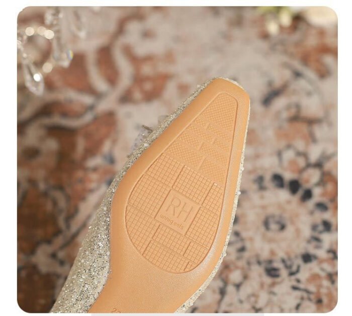 A29-52 Square Head Pearl Flat Chunky Heel Everyday Joker Niche Low Heel High Sense Bridesmaid Shoes Women - Image 8