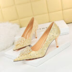 628-A2 European and American Style Banquet Women's Shoes Metal Heel Stiletto Heel Shallow Mouth Pointed Toe Rhinestone Pearl Flower Women's Shoes - Image 2