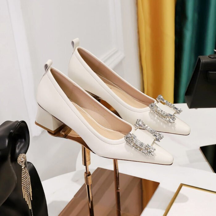 BIGTREE SHOES 1235-2k72 European and American Style Fashion Banquet Women's Shoes Comfortable Thick Heel Mid Heel Light Buckle Metal Rhinestone Buckle Women's Shoes - Image 3