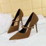 BIGTREE SHOES 9116-3 Korean style fashion banquet high heels women's shoes stiletto low-cut corduroy stitching pointed toe strap pumps - Image 2