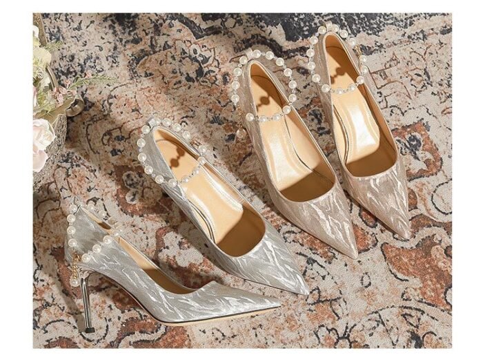 828p-134 [Sheepskin] Pointed High Heel Shoes for Women Stiletto Wedding Shoes Bridal Shoes Two-Way Wear - Image 7