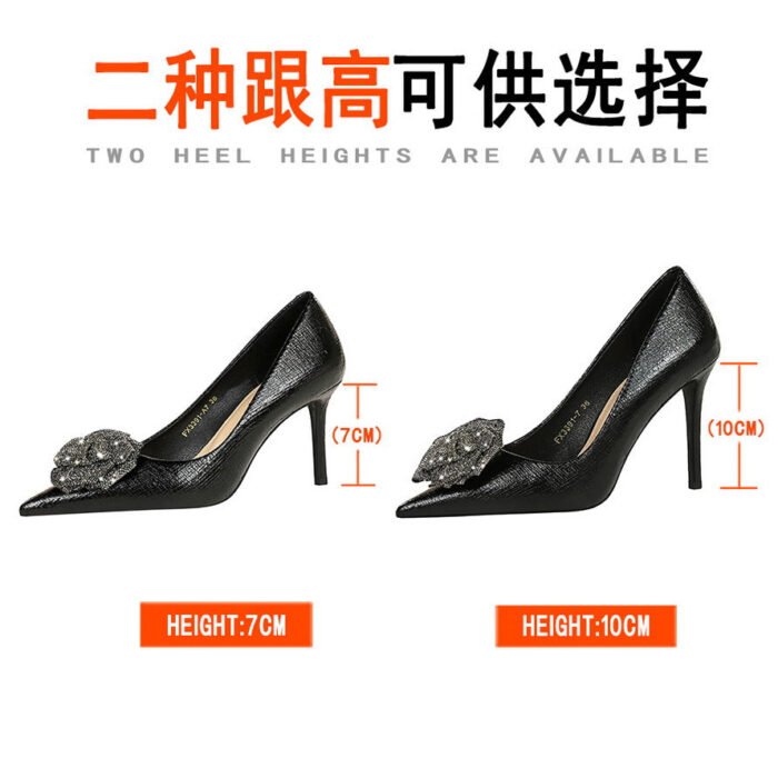 BIGTREE SHOES 3391-ah52 European and American Style Nightclub High Heels Women's Shoes Shallow Mouth Pointed Toe Rhinestone Rose Pumps High Heel Women's Shoes - Image 4