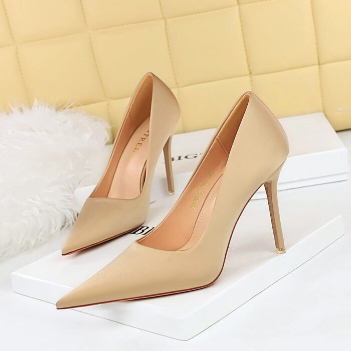 1983-1 Korean Fashion Simple High Heels Stiletto Heel Shallow Mouth Pointed Nightclub Sexy Slimming Satin Pumps BIG TREE SHOES - Image 2