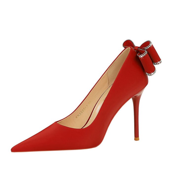 BIG TREE SHOES 3265-h36m Korean Style Fashion Banquet High Heels Stiletto Women's Shoes High Heel Low-Cut Pointed Toe Back Bow Pumps - Image 5