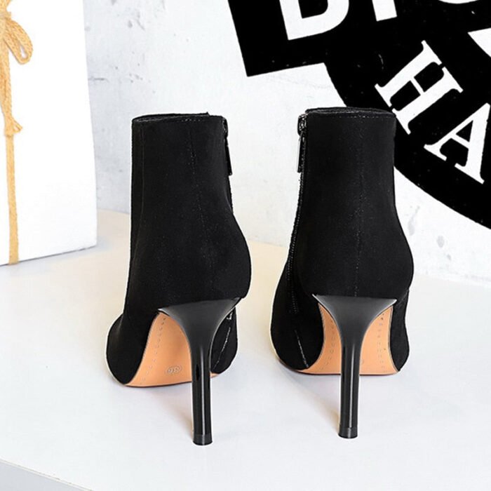 1619-5Suede ankle boots Women's heel winter boots Pointed toe stiletto boots-Bigtree shoes - Image 5