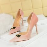 BIG TREE SHOES 1363-K81 European and American Style Banquet Super High Heel Stiletto Low Mouth Pointed Side Hollow Xi Shi Suede High Heel Pumps Women - Image 2