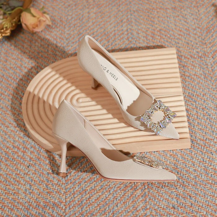 899-101 High Heels Women Houndstooth Pointed Toe Low-Cut Shoes Large and Small Size 32-Size 40 - Image 5