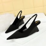 BIG TREE SHOES 1097-2 Korean Fashion Simple High Heel Wedge Shallow Mouth Pointed-Toe Hollowed Back Strap Banquet Women's Shoes High Heels - Image 4